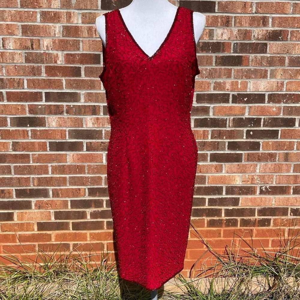 Vintage JKara NewYork Large Red Beaded Party Dress